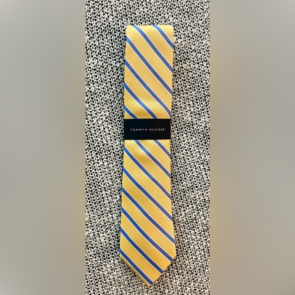BRAND NEW W TAGS Tommy Hilfiger Men's Oxford Stripe Tie YELLOW BLUE STRIPE TIE